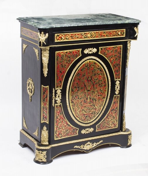 Vintage Marble Topped Boulle Ebonised Pier Side Cabinet 20thC | Ref. no. 01261a | Regent Antiques