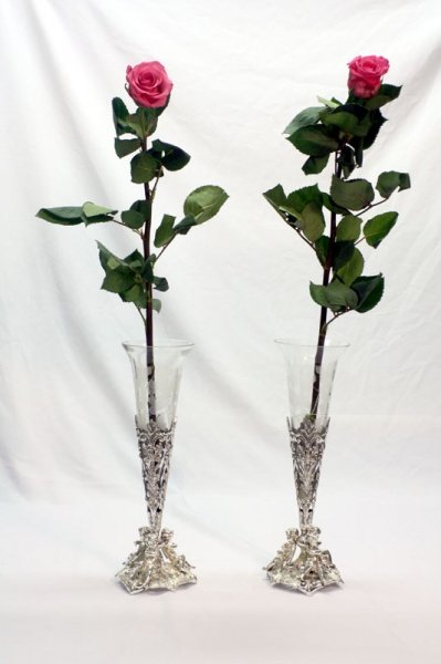 Beautiful Pair Silver Plate & Cut Glass Vases Epergnes | Ref. no. 01334a | Regent Antiques