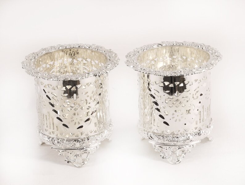 Antique Pair Silver Plated English Wine Coasters 20th C | Ref. no. 01350a | Regent Antiques