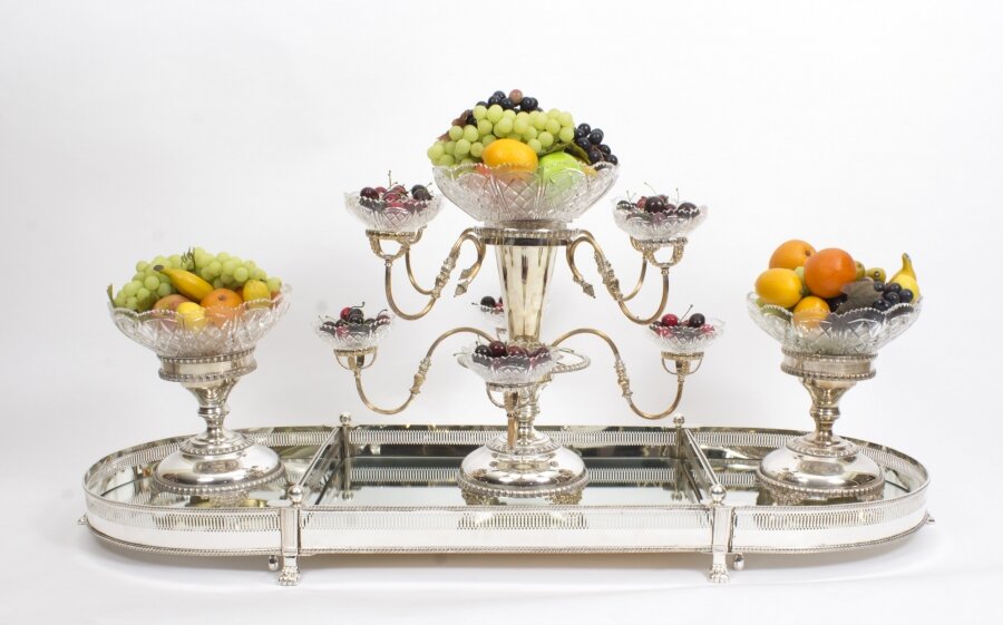 Silver Plate Cut Glass Surtout de Table Set | Silver Surtout de Table Set | Ref. no. 01361 | Regent Antiques