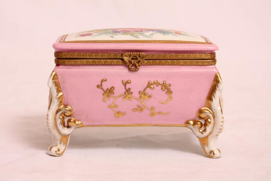 German Dresden Porcelain Hand Painted Jewellery Casket | Ref. no. 01375pink | Regent Antiques