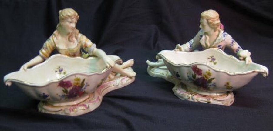 Vintage Pair of Gilded Porcelain Salt Dishes Dresden Revival 20th C | Ref. no. 01397 | Regent Antiques