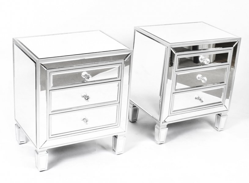 Vintage Pair Art Deco Revival Mirrored Bedside Chests Cabinets 20th C | Ref. no. 01521 | Regent Antiques