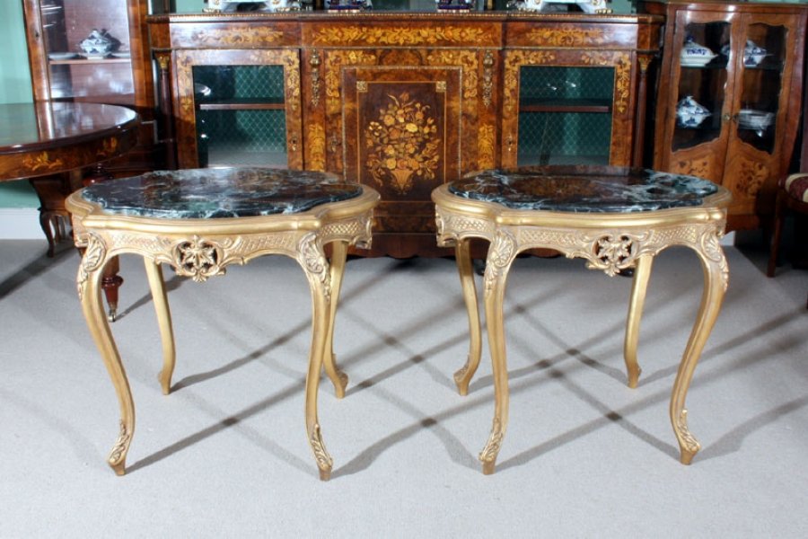Pair of Louis XVI Style Giltwood Tables Marble Tops | Ref. no. 01549 | Regent Antiques