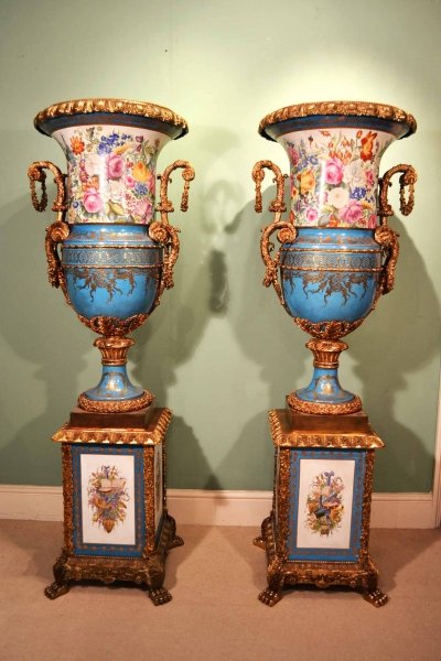 Enormous Pair 6 Ft French Porcelain Gilded Bronze Vases | Ref. no. 01590 | Regent Antiques