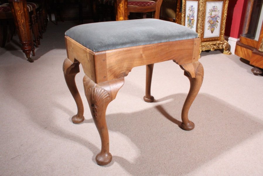 Antique English Walnut Queen Anne Stool c.1900 | Ref. no. 01613 | Regent Antiques