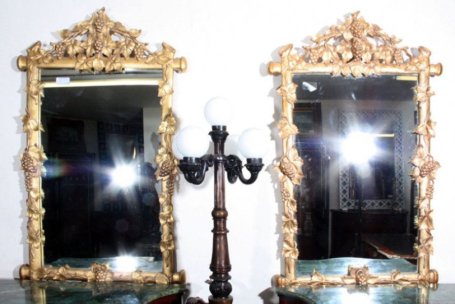 Elegant Pair Italian Giltwood Grape Carved Mirrors | Ref. no. 01620 | Regent Antiques