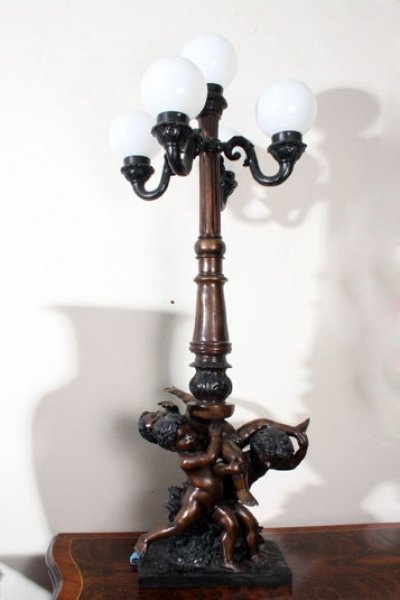 Stunning Classical Tall Bronze 5 Light Cherub Lamp | Ref. no. 01623 | Regent Antiques