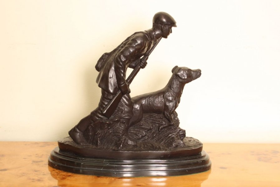 Beautiful Hunter & Dog Bronze Sculpture Mene | Ref. no. 01637 | Regent Antiques