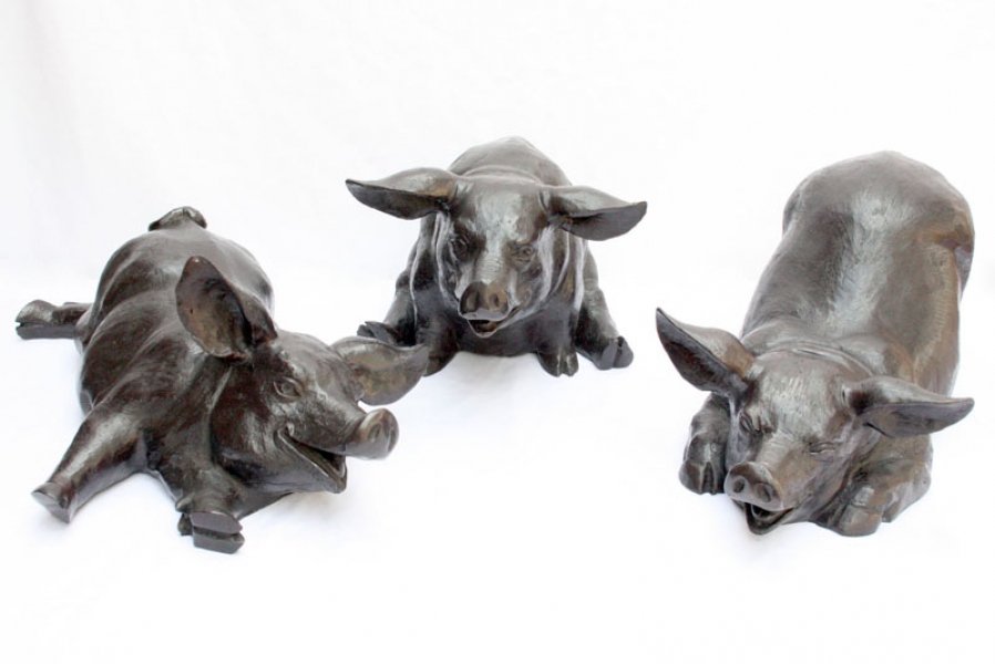 Delightful Set Three Bronze Pig Sculptures Marble Bases | Ref. no. 01641 | Regent Antiques