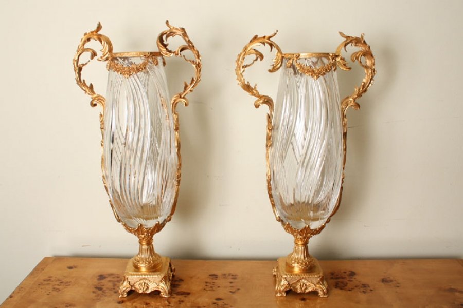 Pair Large Italian Crystal & Gilded Ormolu Vases | Ref. no. 01713 | Regent Antiques
