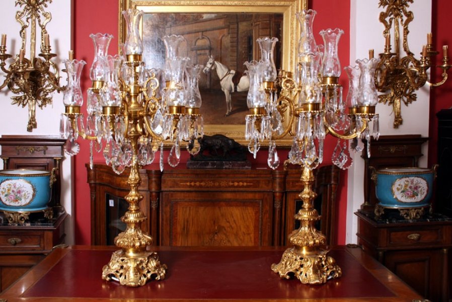 Huge Pair Italian Gilded Bronze & Crystal Candelabras | Ref. no. 01804a | Regent Antiques