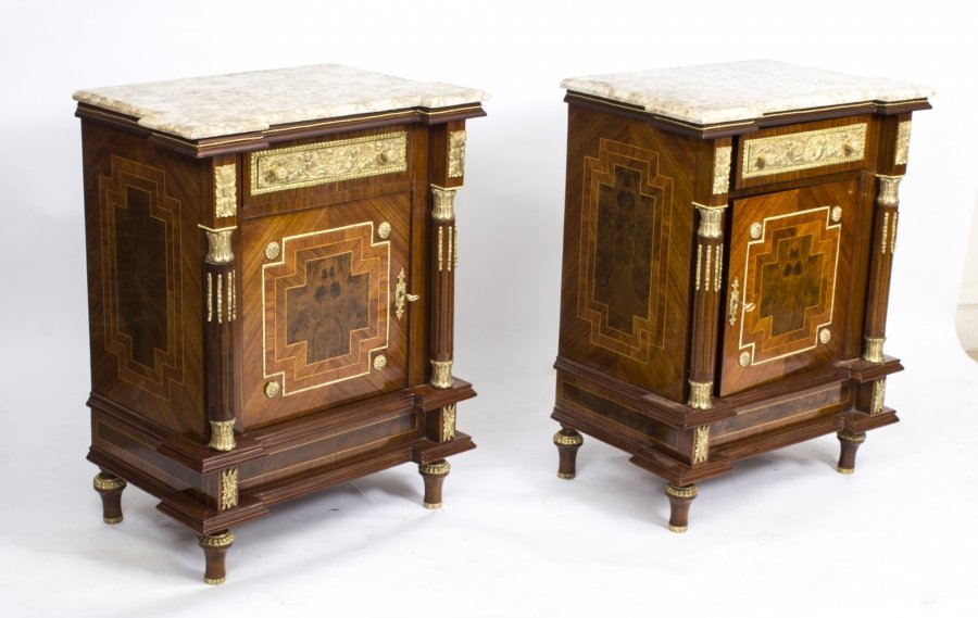 Large Pair Marble Top  Empire Side Tables Bedside Cabinets | Ref. no. 01825 | Regent Antiques