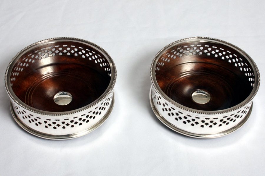 Gorgeous Pair Silver Plated English Wine Coasters | Ref. no. 01837 | Regent Antiques