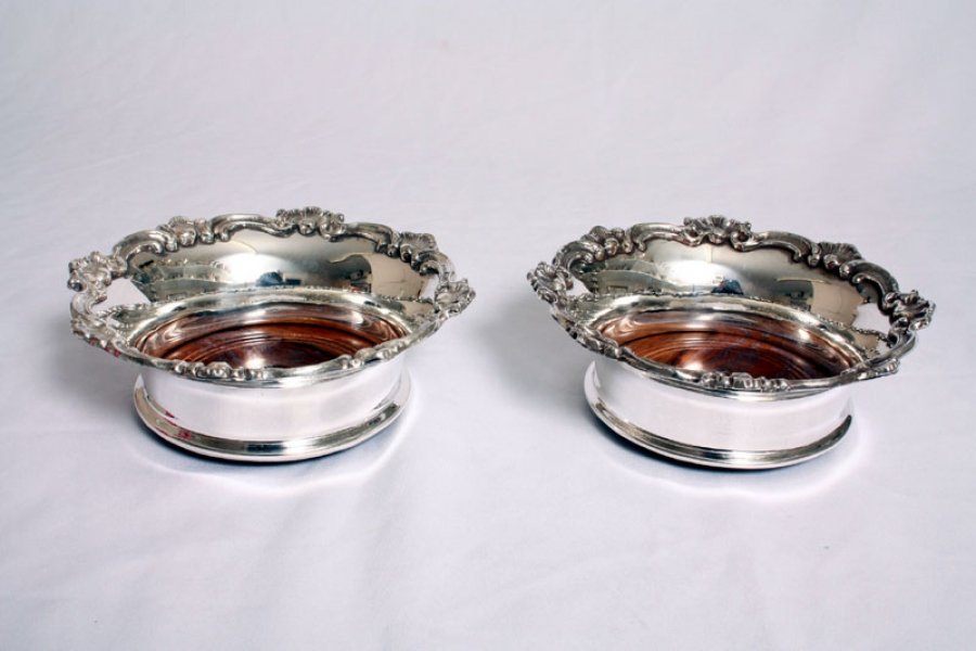 Gorgeous Pair Silver Plated English Wine Coasters | Ref. no. 01861 | Regent Antiques