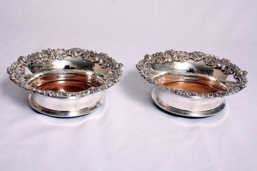 Gorgeous Pair Silver Plated English Wine Coasters | Ref. no. 01862 | Regent Antiques