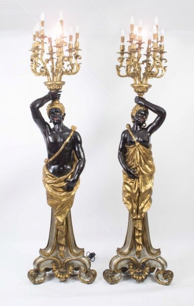Pair Gilded Venetian Style Blackamoor Wired Candelabra | Ref. no. 01876 | Regent Antiques
