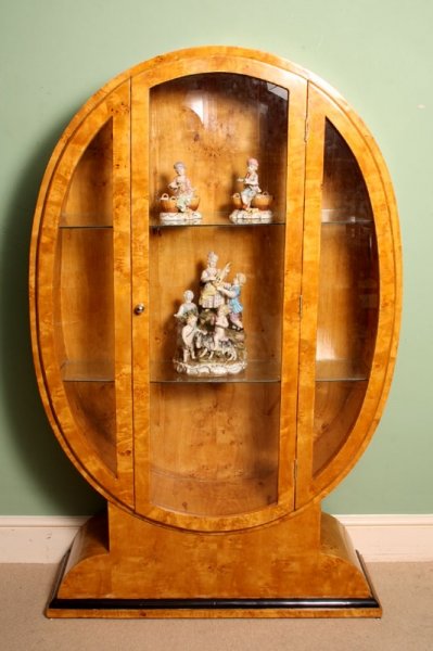 Stunning Art Deco Birdseye Maple Oval Display Cabinet | Ref. no. 01910 | Regent Antiques