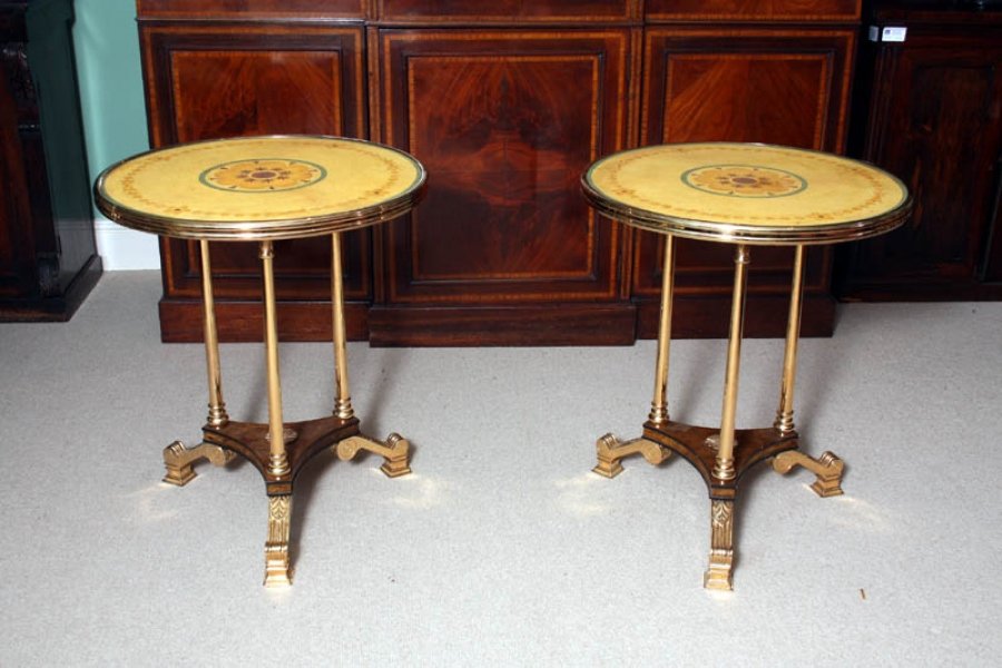 Pair Brass & Burr Walnut painted top occasional tables | Ref. no. 01949 | Regent Antiques