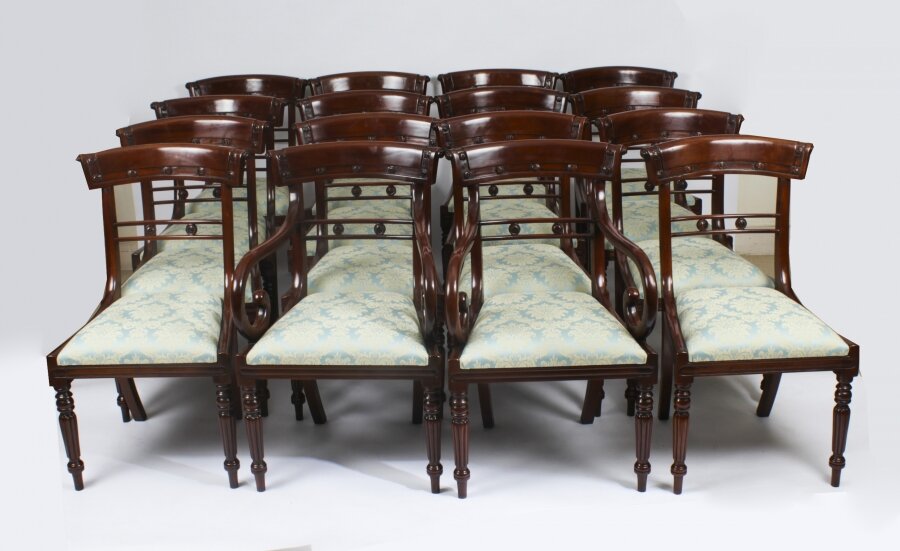 Vintage Set 16 English Regency Revival Bar Back Dining Chairs 20th C | Ref. no. 01968b | Regent Antiques