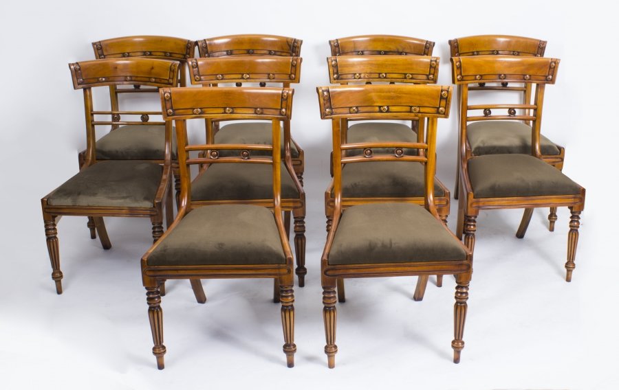Vintage Set 10 English Mahogany Regency Style Bar Back Dining Chairs | Ref. no. 01968c | Regent Antiques