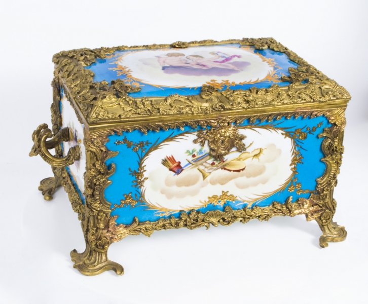 Large Hand Painted Celeste Sevres Style Porcelain Casket | Ref. no. 01983 | Regent Antiques
