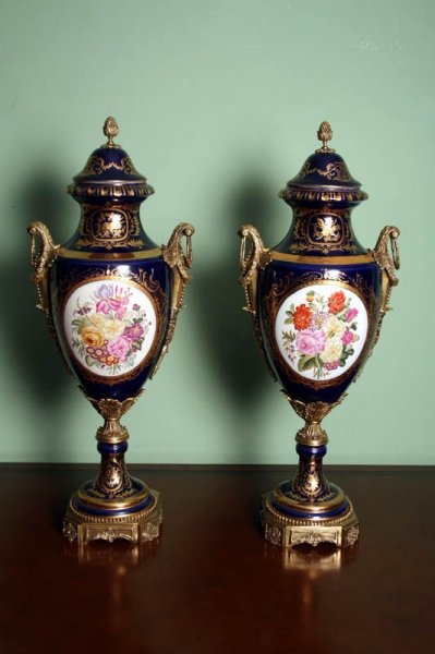 Stunning Pair Large Sevres Royal Blue Porcelain Vases | Ref. no. 01986 | Regent Antiques
