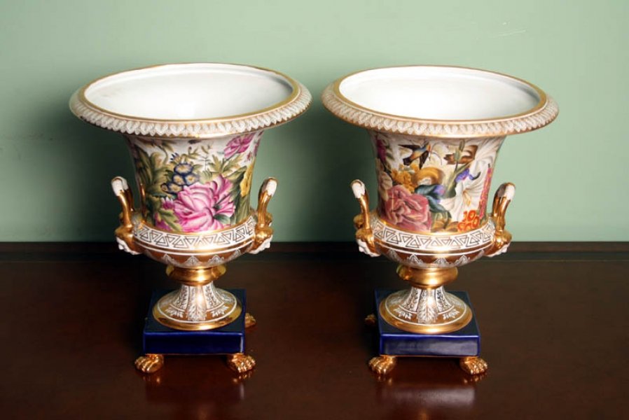 Delightful Hand Painted Pair Sevres Campana Urns Vases | Ref. no. 01988 | Regent Antiques