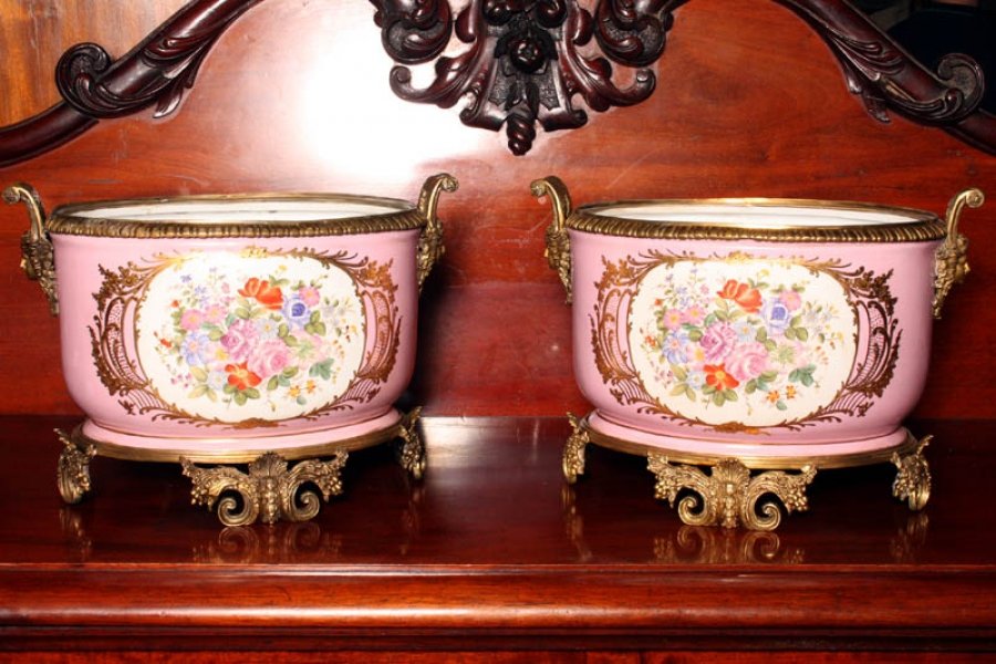 Pair Ormolu Hand Painted Sevres Porcelain Jardinieres | Ref. no. 02064 | Regent Antiques