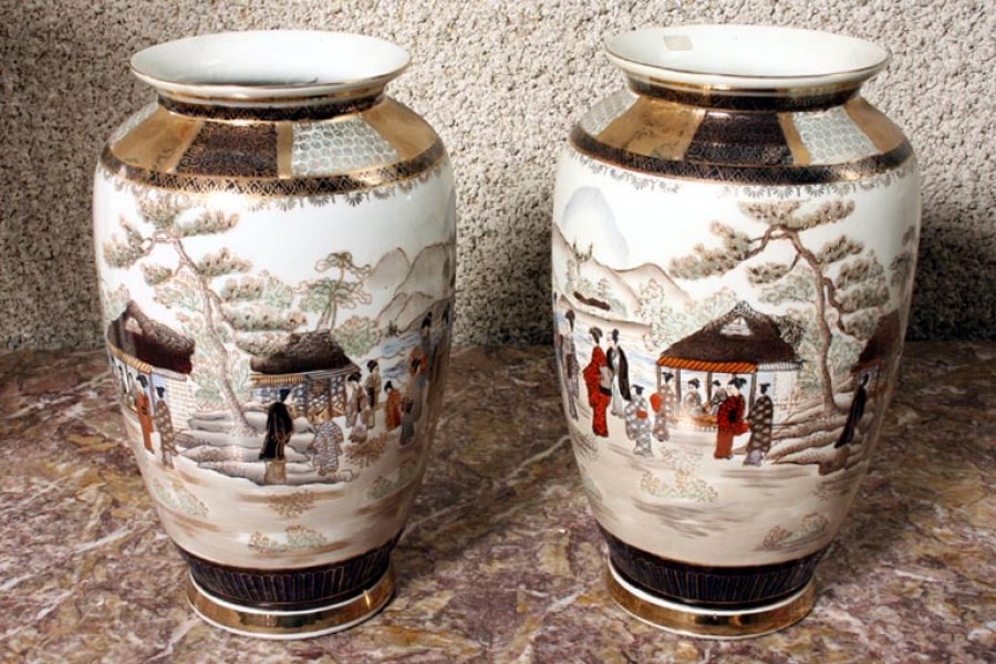Pair Japanese Satsuma Hand Painted Porcelain Vases | Ref. no. 02104 | Regent Antiques