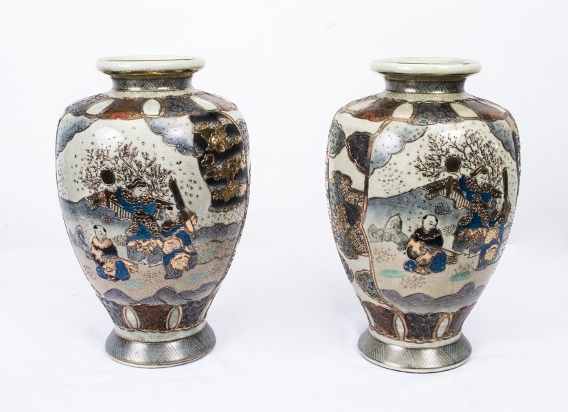 Pair Japanese Satsuma Hand Painted Porcelain Vases | Ref. no. 02105 | Regent Antiques