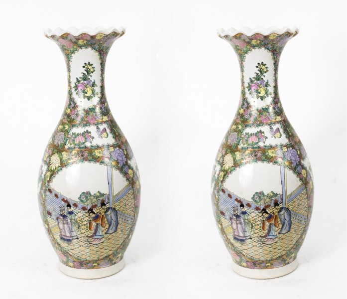 Pair Chinese Canton Hand Painted Porcelain Vases | Ref. no. 02124 | Regent Antiques