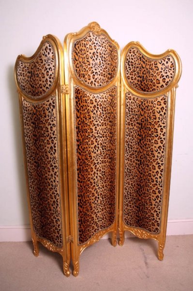 Giltwood Three Fold Dressing Screen Leopard Fabric | Ref. no. 02149 | Regent Antiques