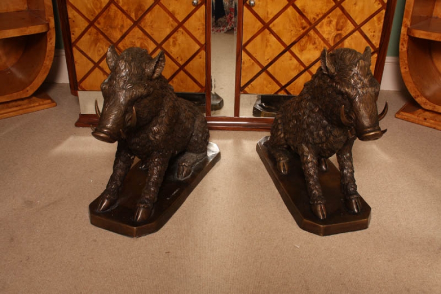 Stunning Pair of Bronze Boars | Ref. no. 02186 | Regent Antiques