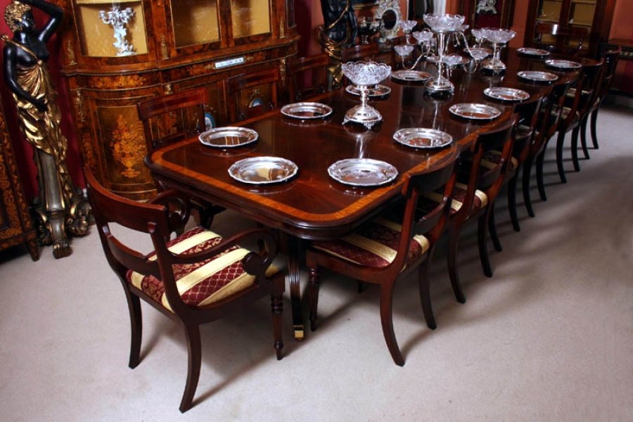14 ft Three Pillar Mahogany Dining Table and 14 Chairs | Ref. no. 02192 | Regent Antiques