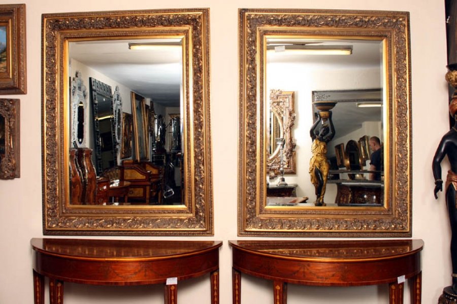 Pair Gilded Mirrors Carved Decoration Bevelled Glass | Ref. no. 02231 | Regent Antiques