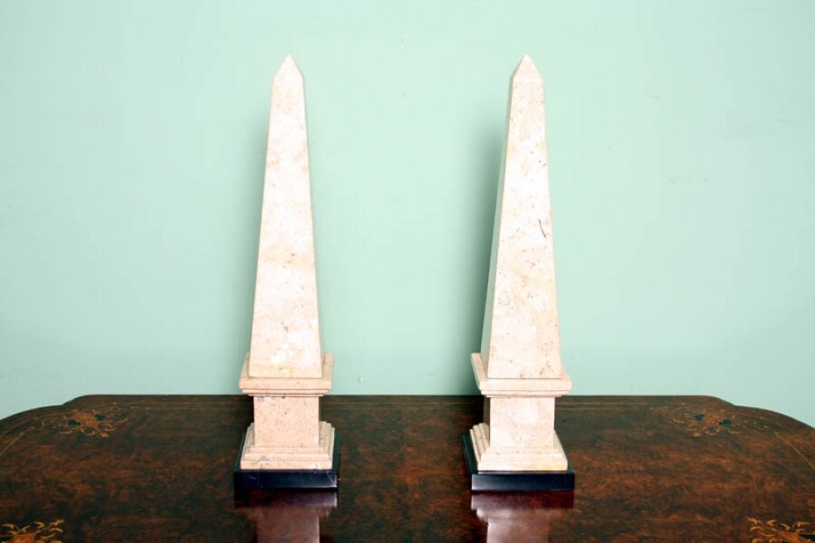 Pair of Stunning Beige and Black Marble Obelisks | Ref. no. 02259 | Regent Antiques