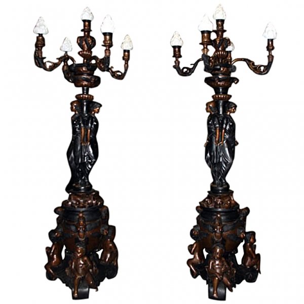 Pair French Empire Bronze Classical Lady Lamps | Ref. no. 02268 | Regent Antiques