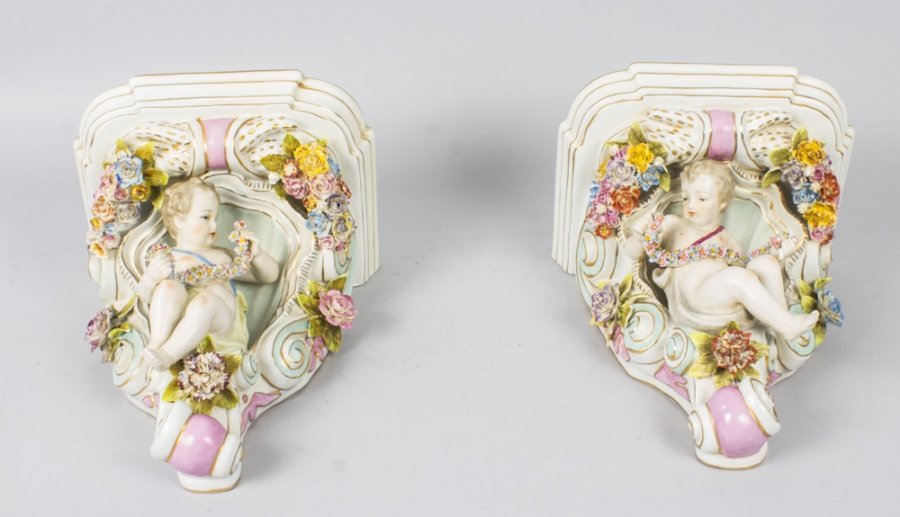 Decorative Pair of Dresden Style Porcelain Wall Brackets | Ref. no. 02273 | Regent Antiques