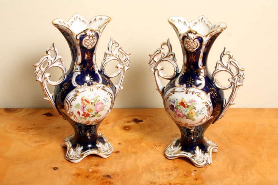 Delightful Pair Hand Painted Royal Blue Porcelain Vases | Ref. no. 02284 | Regent Antiques