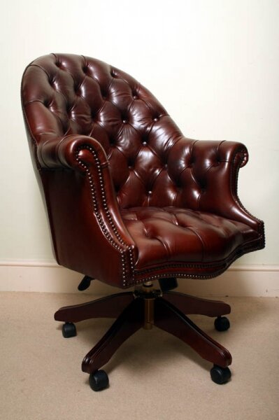 Bespoke English Hand Made Leather Directors Desk Chair Dark Brown | Ref. no. 02332 | Regent Antiques