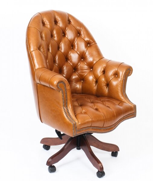 Bespoke English Hand Made Leather Directors Desk Chair Bruciato | Ref. no. 02332K | Regent Antiques