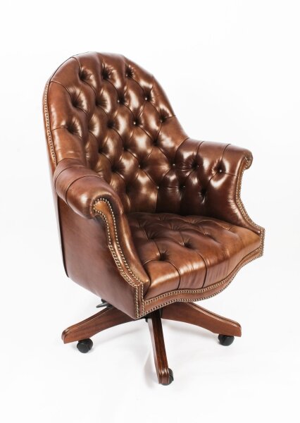 Bespoke English Hand Made Leather Directors Desk Chair Hazel | Ref. no. 02332a | Regent Antiques