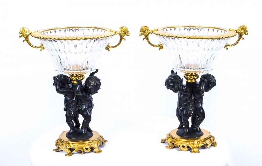 Pair Cut Glass & Bronze Ormolu Cherub Centrepieces | Ref. no. 02416a | Regent Antiques