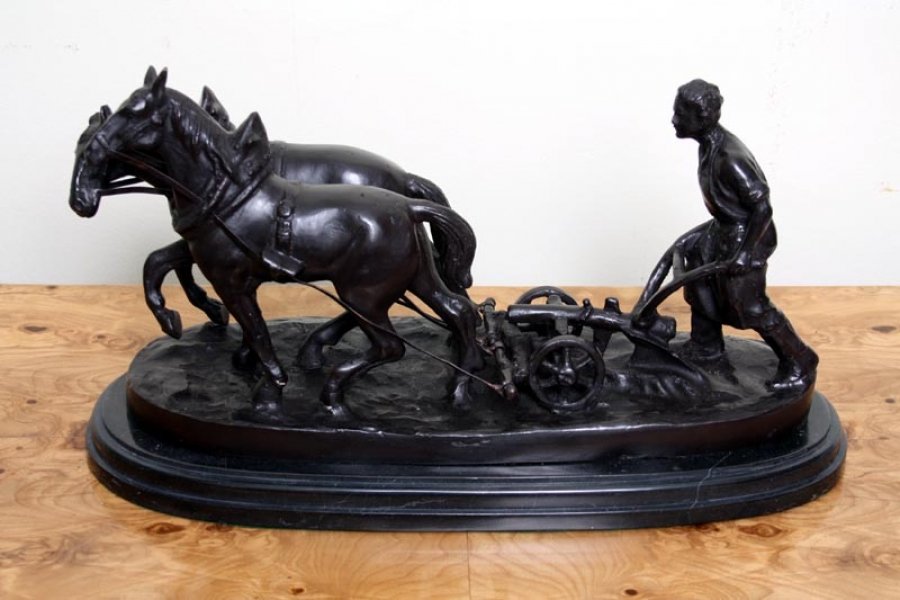 Beautiful Bronze Ploughman & Horses Farming Sculpture | Ref. no. 02447 | Regent Antiques