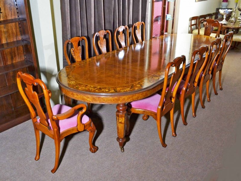 12ft Victorian Marquetry Dining Table & 10 chairs | Ref. no. 02576c | Regent Antiques