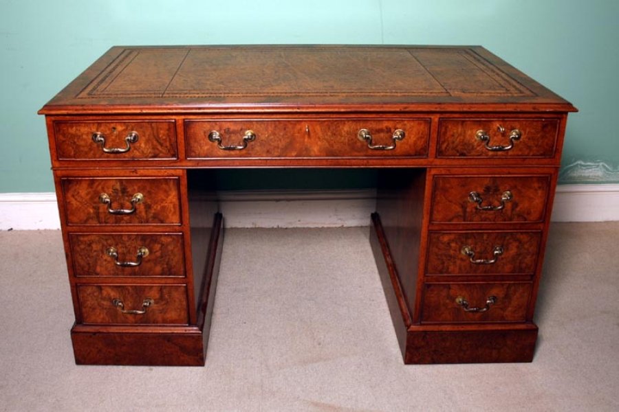 Stunning Victorian Burr Walnut Pedestal Desk | Ref. no. 02592 | Regent Antiques