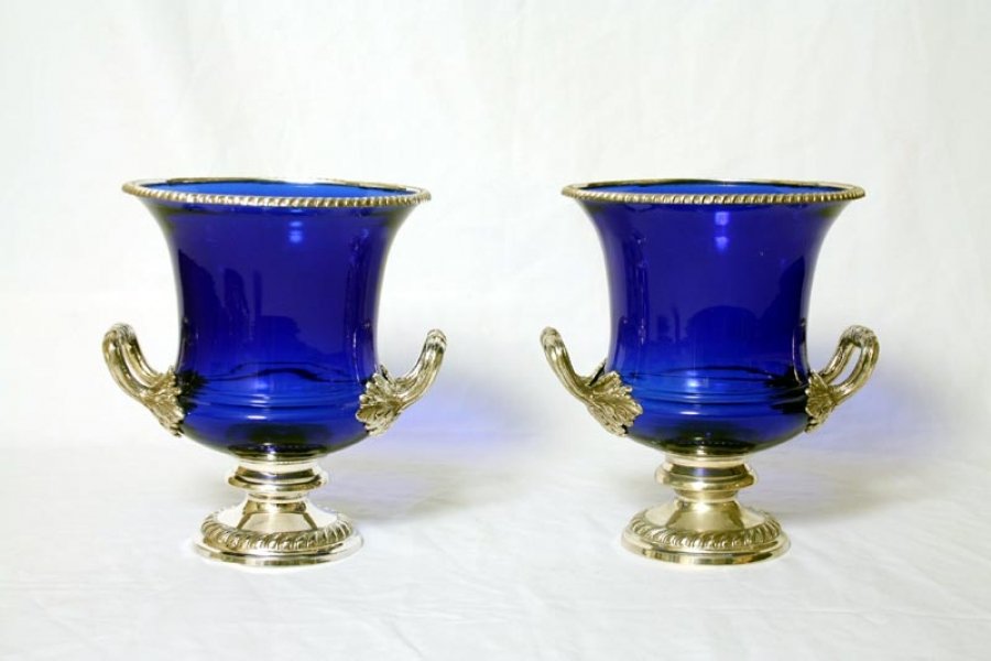 Stunning Pair Silver Plated & Blue Crystal Coolers | Ref. no. 02611 | Regent Antiques