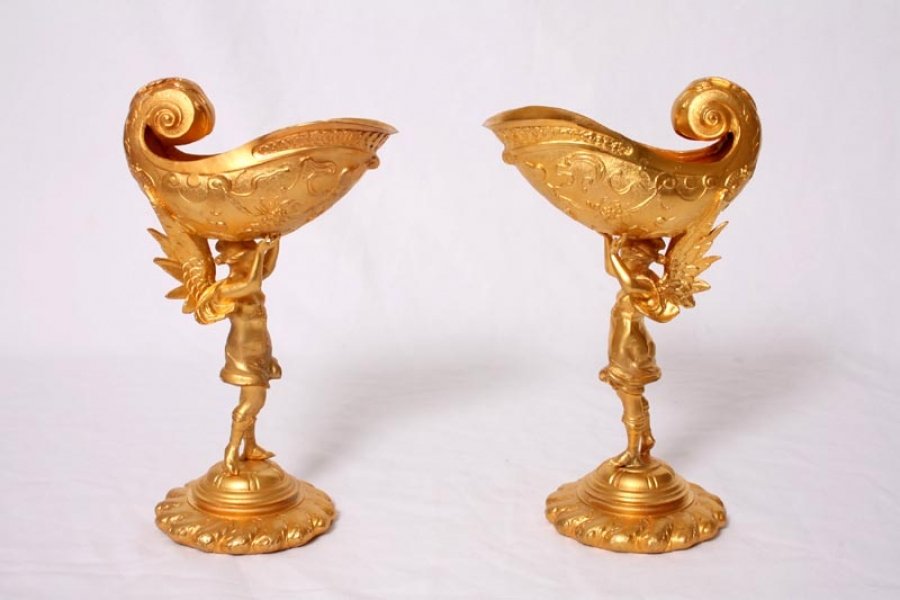 Stunning Pair Gilded Bronze Cherub Shell Centrepieces | Ref. no. 02615 | Regent Antiques