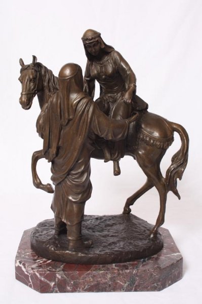 Stunning Bronze Sculpture Man Helping Lady Off Horse | Ref. no. 02621 | Regent Antiques